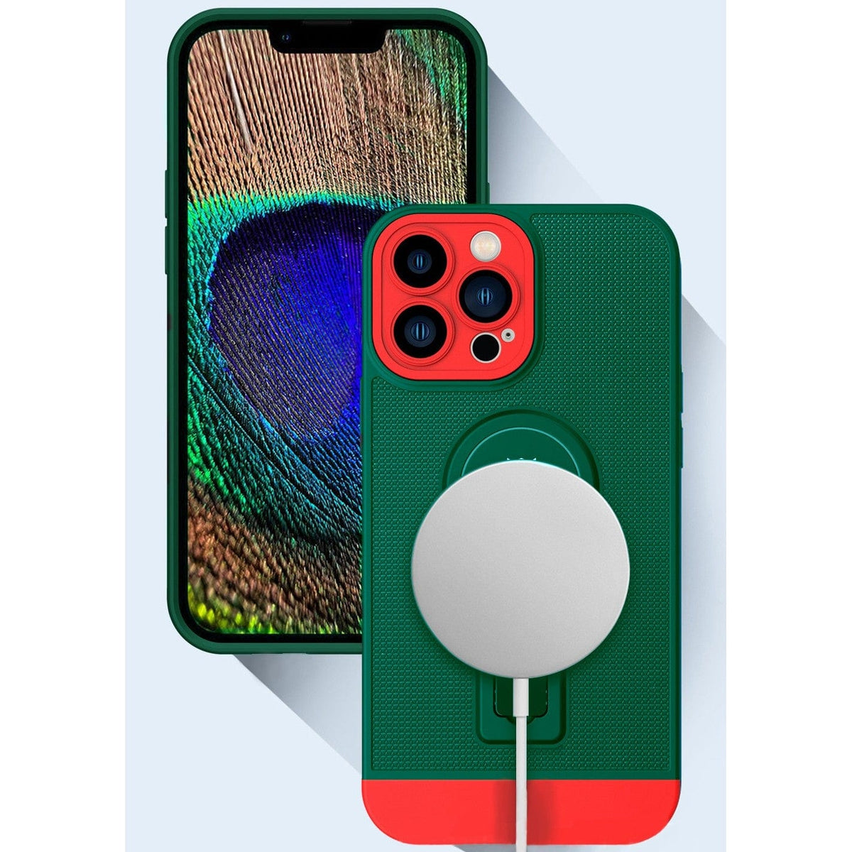 Husa Armor Design cu Stand pentru Apple iPhone X/XS Max, Verde/Rosu, Suport Auto Magnetic, Wireless Charge, Protectie Antisoc