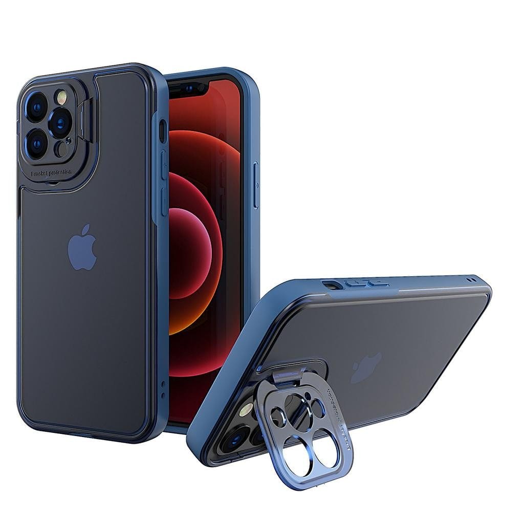 Husa de protectie pentru Apple iPhone 14 Pro, Bracket series cu suport si protectie pentru camera, Albastru