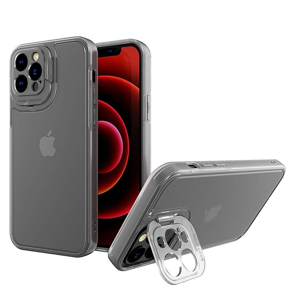 Husa de protectie pentru Apple iPhone 14 Pro, Bracket series cu suport si protectie pentru camera, Transparent