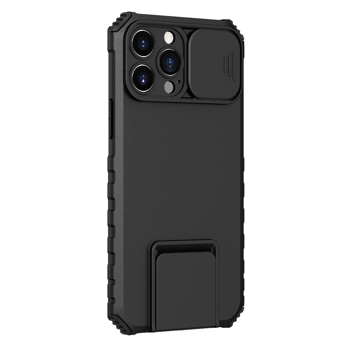 Husa Defender cu Stand pentru iPhone 13 Pro, Negru, Suport reglabil, Antisoc, Protectie glisanta pentru camera