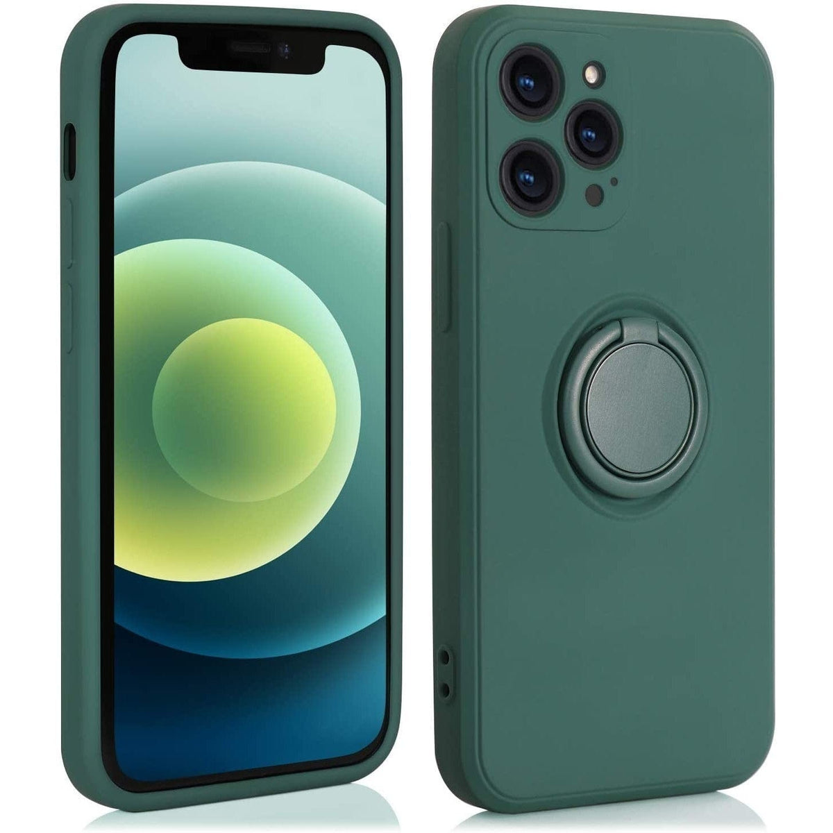 Husa protectie compatibila cu Apple iPhone 13 Pro Max Liquid Silicone Ring cu suport rotativ Verde