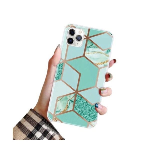 Husa protectie compatibila cu Apple iPhone 12 Pro Soft IMD TPU Marble Geometric Verde