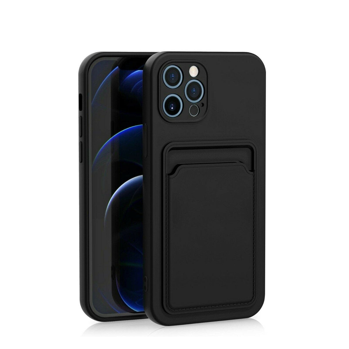 Husa protectie cu suport card compatibila cu Apple iPhone 12 Pro Negru