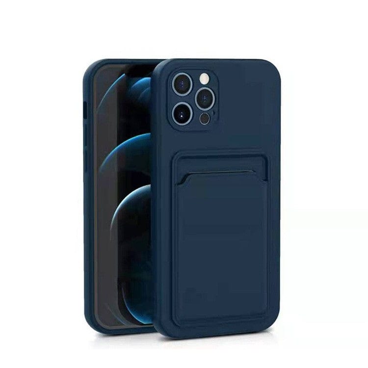 Husa protectie cu suport card compatibila cu Apple iPhone 12 Albastru