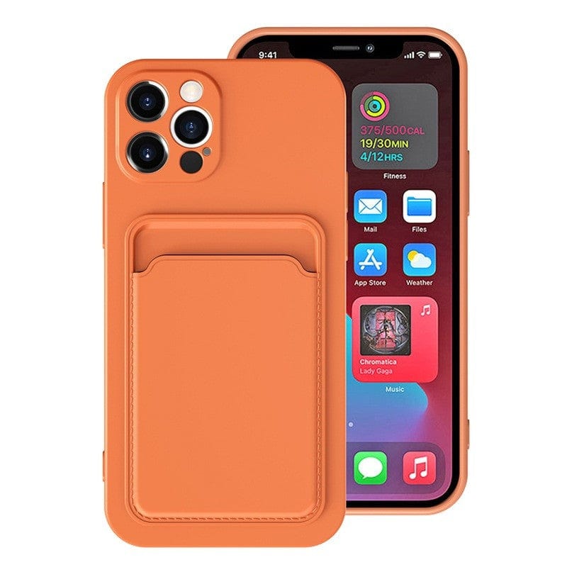 Husa protectie cu suport card compatibila cu Apple iPhone 13 Portocaliu