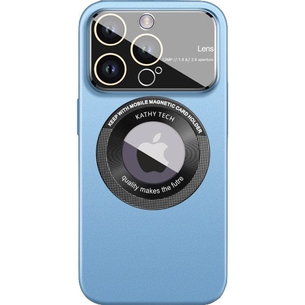 Husa protectie MagSafe Kathy Tech, pentru Apple iPhone 13 Pro Max, Dublu Cerc, Albastru Deschis