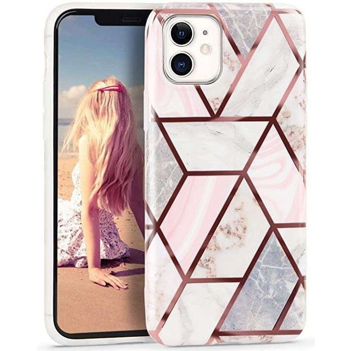 Husa protectie pentru Huawei P Smart 2020 Soft IMD TPU Marble Geometric Alb