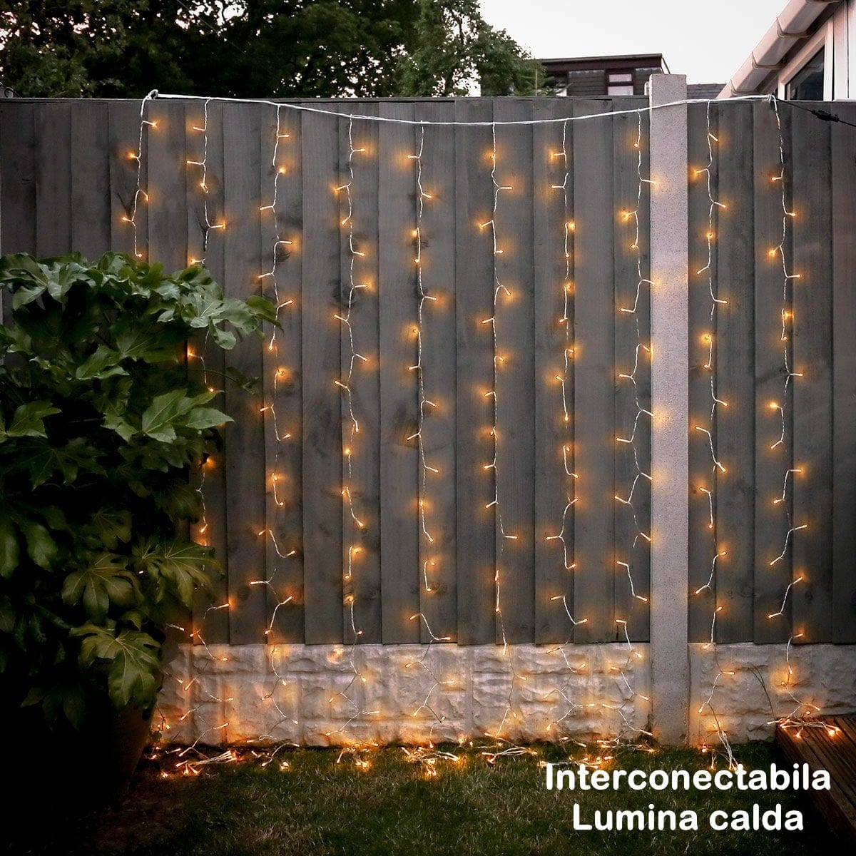 Instalatie Craciun Yoto, Tip Perdea, 2 m x 2 m, 240 LED-uri, Prelungitor 1.5 m, 8 Jocuri de Lumini, Interconectabila, Fir transparent, Interior/Exterior, Alb Cald